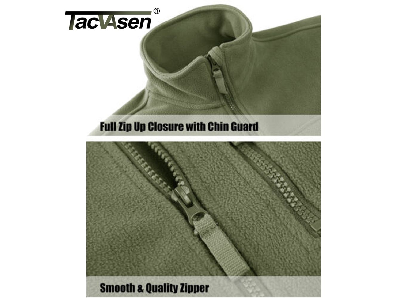 TACVASEN Full Zip Up Tactical Army Fleece Jacket Military Thermal Warm