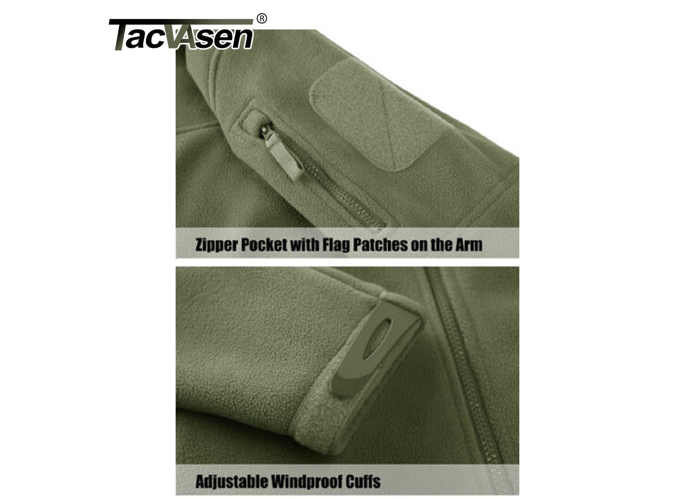 TACVASEN Full Zip Up Tactical Army Fleece Jacket Military Thermal Warm