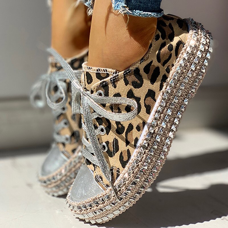2020 Woman Spring Leopard Print Canvas Fashion Sneakers