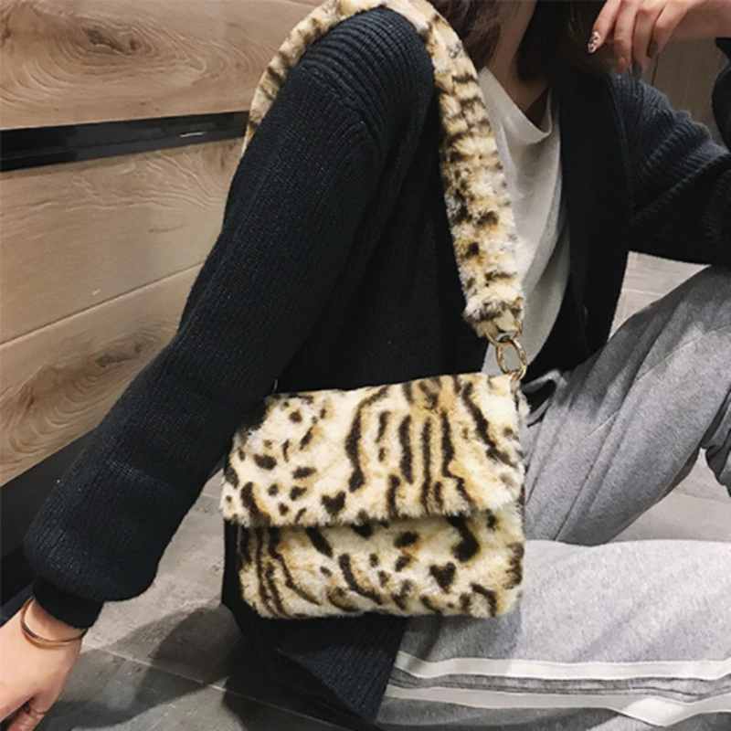 Leopard print teddy clearance faux fur shoulder bag