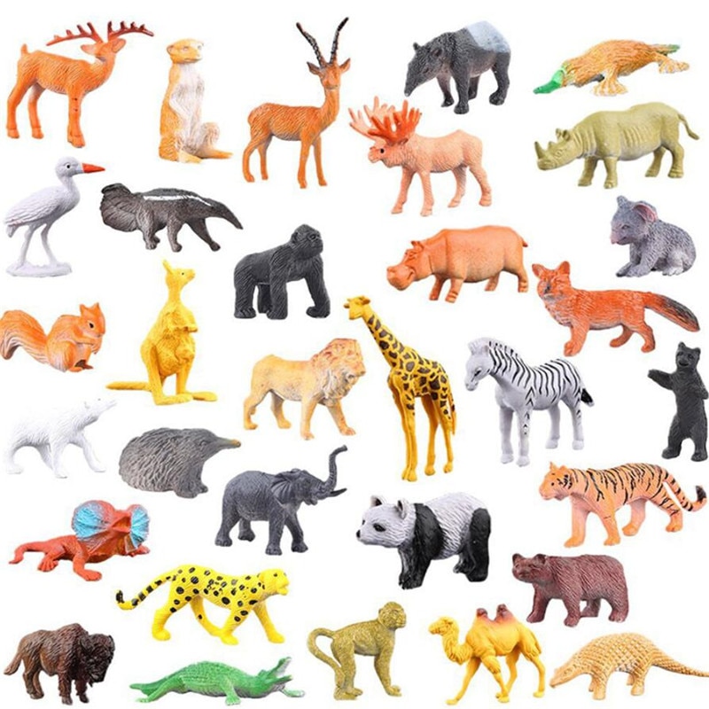 Mini Animal World Zoo Model Figure Action Toy Set Cartoon Simulation ...