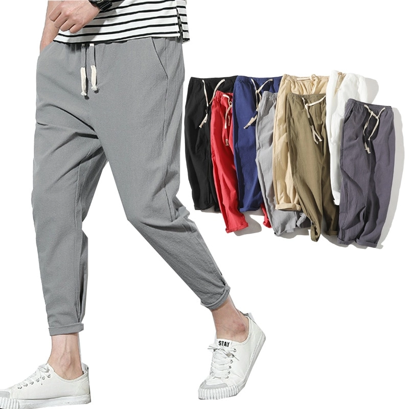 Lightweight Men's Summer Casual Pants Cotton Harem Trousers Elastic ...