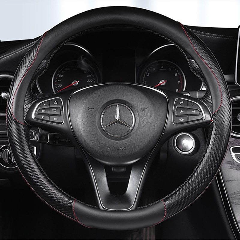 Carbon Fiber+Leather Car Steering Wheel Cover Four Seasons Steering Wheel Hubs