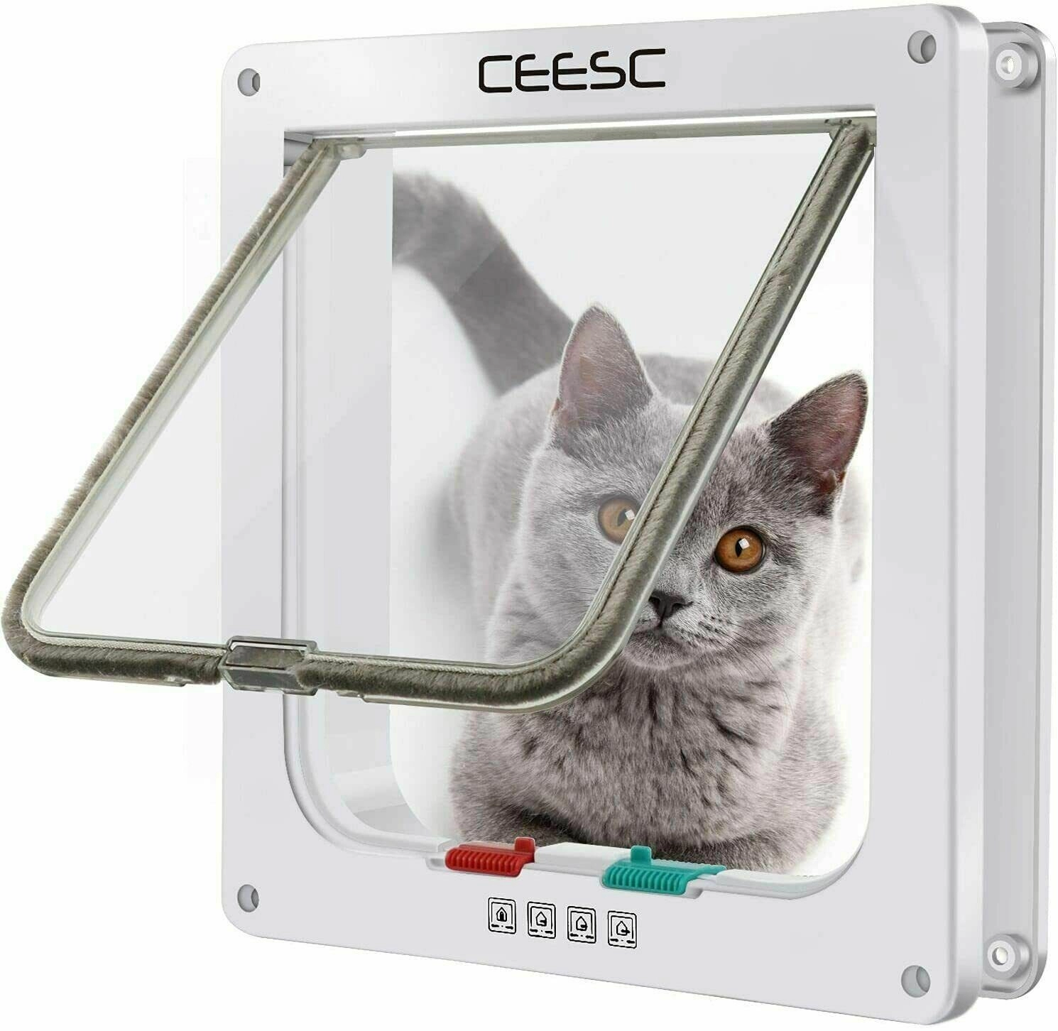 CEESC Cat Flap, Pet Door with Rotary 4 Way Lock for Cats