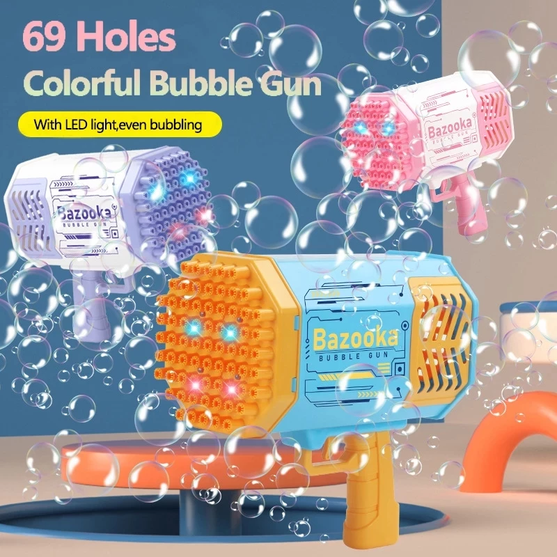 Bubble Gun Rocket 69 Holes Soap Bubbles Machine Gun Shape Automatic