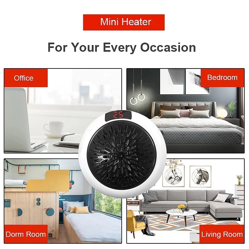 900W Electric Heater Remote Control Constant Temperature Timer Mini Fan  Heater Home Office Room