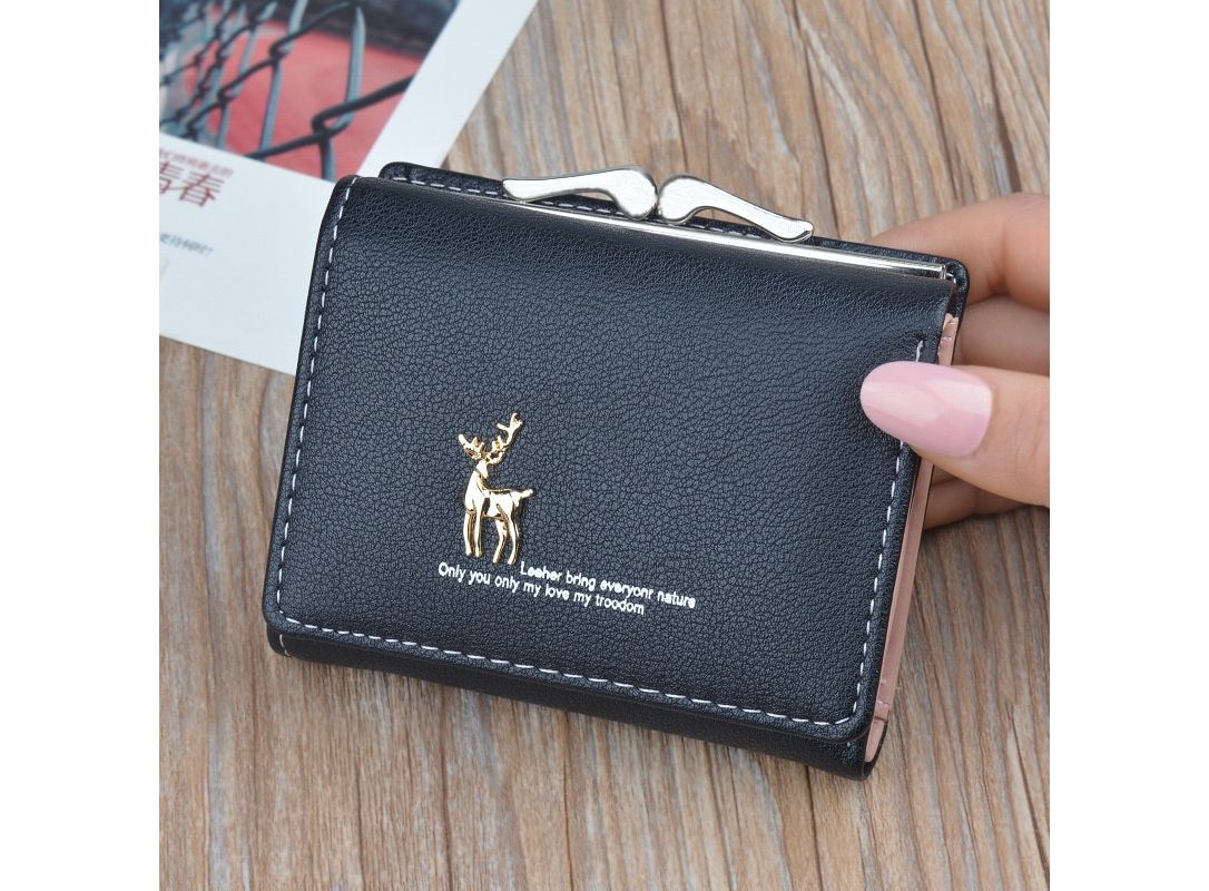 Amazon.com: SUMGOGO Small Wallet for Women Cute Cat Pendant Card Holder  Organizer Girls Front Pocket Coin Purse Leather (A-Black) : Clothing, Shoes  & Jewelry