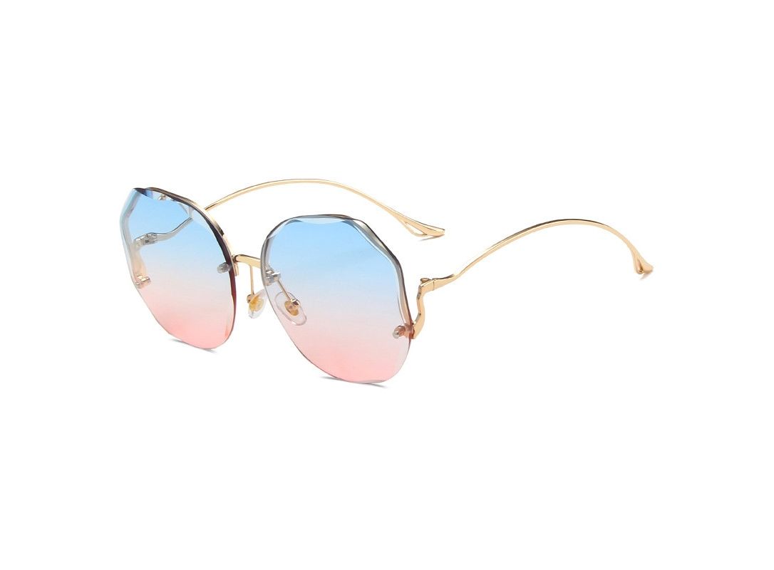 Sunglasses Women Ocean Cut Trimmed Lens Metal Curved Temples Sun Glasses  Female