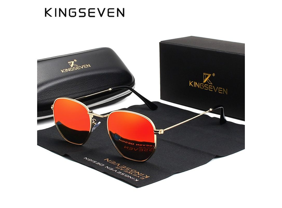 KINGSEVEN 2019 Classic Reflective Sunglasses Men Hexagon Retro Sun glasses Stainless Steel Eyewear Oculos Gafas De