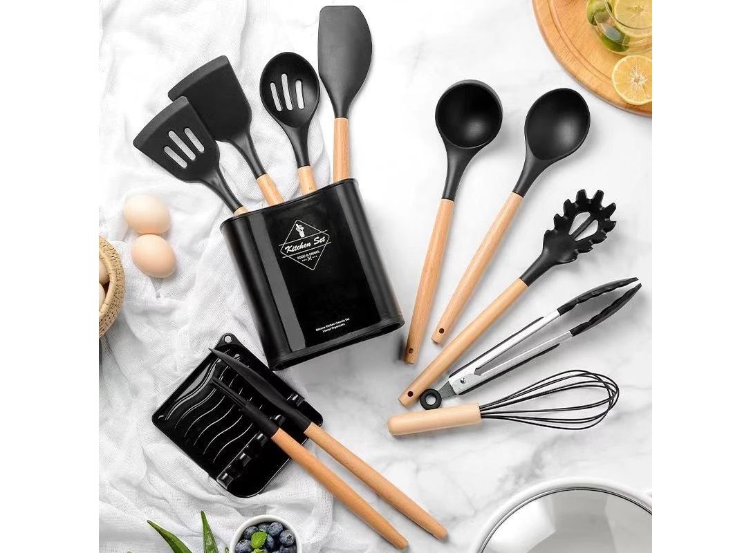 Cooking Set Kitchen Utensils Set Silicone and Wooden Handles tools 35 pcs