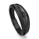 MEN'S MULTILAYER GENUINE LEATHER BRAIDED BRACELET - MAGNETIC CLASP WRAP