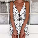 ELEGANT OFF-SHOULDER DEEP V-NECK SUMMER DRESS - POLKA DOT & FLORAL PRINT | PROTECHSHOP