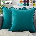 SOFT VELVET PILLOWCASES SOLID CUSHION COVER SQUARE DECORATIVE PILLOWS WITH BALLS SOFT VELVET PILLOWCASES SOLID CUSHION COVER SQUARE DECORATIVE PILLOWS WITH BALLS