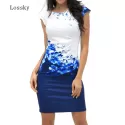 SUMMER PLUS SIZE WOMEN DRESS CASUAL SLEEVELESS ONECK PRINT SLIM OFFICE DRESS