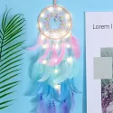 LED HANDMADE FEATHER DREAM CATCHER BRAIDED WIND CHIMES ART FOR ROOM DECORATION HANGING HOME DECOR DECORATION