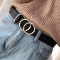 DESIGNER'S FAMOUS BRAND LEATHERHIGH QUALITY BELT FASHION ALLOY DOUBLE RING CIRCLE BUCKLE GIRL