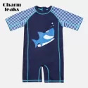 ONE-PIECE BABY BOY'S SWIMWEAR FISH PRINTED RASHGUARD SWIMSUIT CHILD SHORT SLEEVE RASH GUARD