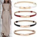 ELASTIC WOMEN BELTS STRAP THIN SKINNY LADIES DRESS WAIST BELT LEATHER GOLD BUCKLE FEMALE RED BELTS