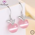 SILVER EARRINGS FRUIT SHAPE PINK CAT EYE STONE ZIRCON GEMSTONE JEWELRY DROP EARRING SILVER EARRINGS FRUIT SHAPE PINK CAT EYE STONE ZIRCON GEMSTONE JEWELRY DROP EARRING