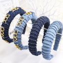 WOMEN DENIM FABRIC HAIR HOOP SOLID COLOR CHAIN HAIRBAND GIRL TWISTED SPONGE HEADBAND FASHION WOMEN DENIM FABRIC HAIR HOOP SOLID COLOR CHAIN HAIRBAND GIRL TWISTED SPONGE HEADBAND FASHION