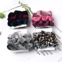 3PCS VINTAGE SCRUNCHIE VELVET LEOPARD SCRUNCHIES SET ELASTIC HAIR BANDS