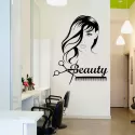 BEAUTY GIRL LONG HAIR SCISSORS COMB BARBERSHOP WALL STICKERS VINYL REMOVABLE INTERIOR STICKER