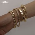 PUNK CURB CUBAN CHAIN BRACELETS SET FOR WOMEN MIAMI BOHO THICK GOLD COLOR CHARM BRACELETS PUNK CURB CUBAN CHAIN BRACELETS SET FOR WOMEN MIAMI BOHO THICK GOLD COLOR CHARM BRACELETS