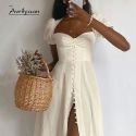 WHITE A- LINE BUTTON SEXY DRESS FOR WOMEN PLEATED SHORT SLEEVE SUMMER DRESS WHITE A- LINE BUTTON SEXY DRESS FOR WOMEN PLEATED SHORT SLEEVE SUMMER DRESS