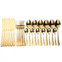 BLACK CUTLERY SET 24 PCS STAINLESS STEEL CUTLERY BOX FORKS KNIVES SPOONS DINNER SET