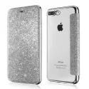LUXURY GLITTER LEATHER FLIP WALLET CASE FOR IPHONE CLEAR BLING BACK TPU CASE