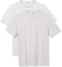 AMAZON ESSENTIALS 2-PACK SLIM-FIT CREWNECK T-SHIRT, LIGHT HEATHER GREY-WHITE STRIPE/LIGHT HEATHER GREY, S AMAZON ESSENTIALS 2-PACK SLIM-FIT CREWNECK T-SHIRT, LIGHT HEATHER GREY-WHITE STRIPE/LIGHT HEATHER GREY, S