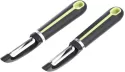 AMAZON BASICS 2-PIECE PEELER SET WITH A SOFT GRIP HANDLE GREY AND GREEN