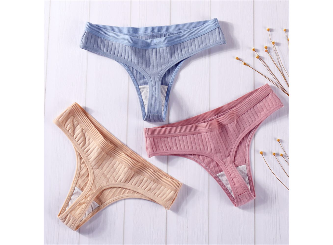 5Pieces / Set Thongs Women Lace Thongs Sexy G-string Transparent Women  G-string Double Cotton Crotch Women Underwear