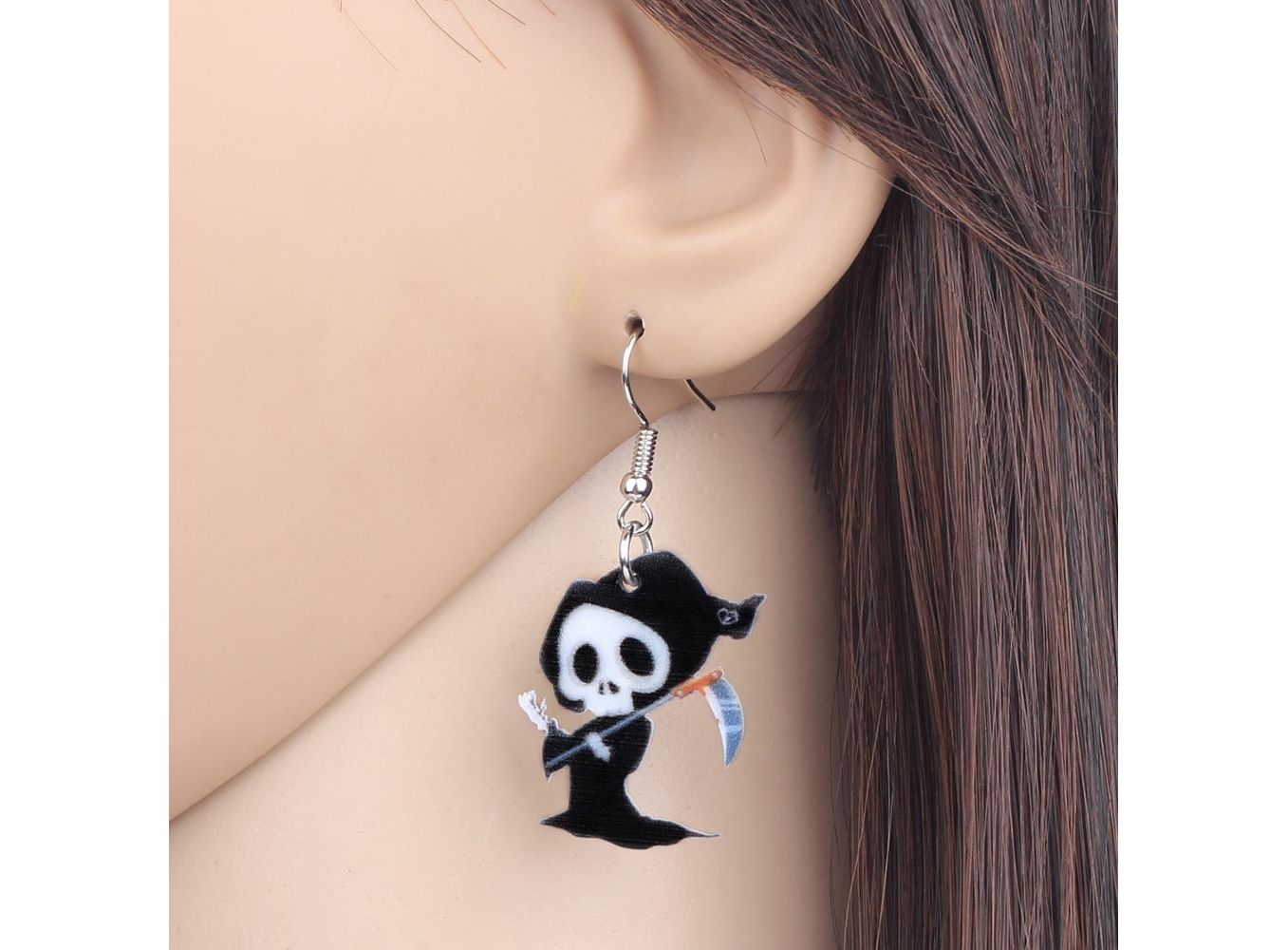 Bonsny Acrylic Halloween Anime Death Skull Reaper Earrings Drop Dangle ...