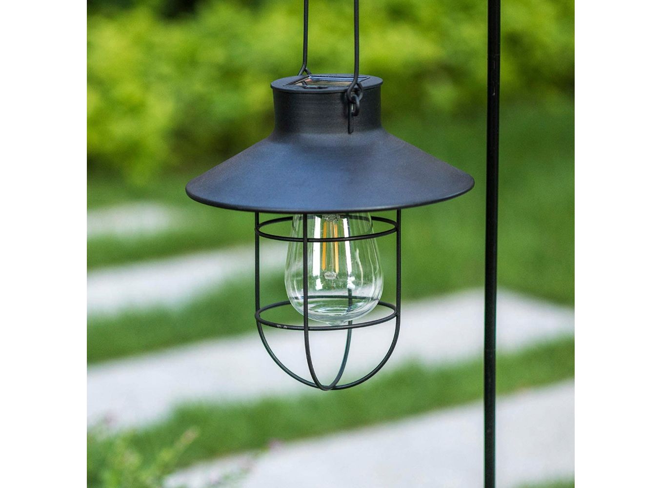 Solar Lantern Lamp Outdoor Hanging Waterproof Vintage Metal Solar Garden Lights With Tungsten Bulb Decorative For 
