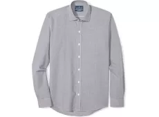 BUTTONED DOWN SLIM FIT SPREAD COLLAR PATTERN DRESS SHIRT, (BLACK SMALL GINGHAM), 17.5" NECK 32" SLEEVE