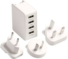 Go Travel USB Charger Plug, 4-Port USB Universal Travel Adaptor, 4.4A Wall Charger with UK/USA/EU/AUS Worldwide Travel Charger Adapter for iPhone, iPad, Android Phones and More