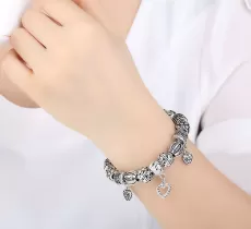 SILVER PLATED CHARM BRACELET & BANGLE SILVER PLATED WITH HEART PENDANT FOR WOMEN