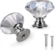 Crystal Clear Glass Dresser Knobs Silver Diamond Drawer Knobs Pulls Handles Kitchen Cabinet Knobs for Dresser Drawers