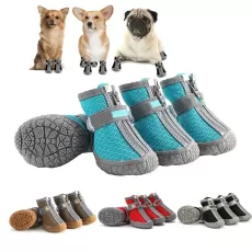 DOG SHOES FOR SMALL DOGS, BREATHABLE DOG BOOTS FOR SUMMER HOT PAVEMENT, OURDOOR WALKING, INDOOR HARDWOOD FLOORS, PUPPY DOG BOOTIES & PAW PROTECTORS WITH REFLECTIVE STRAPS
