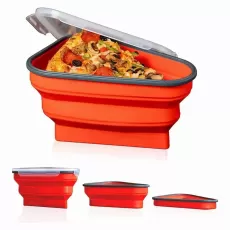 Reusable expandable pizza storage container with 5 microwaveable heating trays, adjustable silicone pizza box, space saving and leftover pizza slice container,