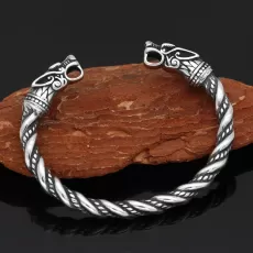Viking Stainless Steel Wolf Raven Bear Head Cuff Bracelet for Men, Viking Jewelry Gifts