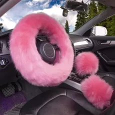 Set Fashion Fluffy Fuzzy Wool Fur Soft Car Steering Wheel Cover with Handbrake Cover & Gear Shift Cover