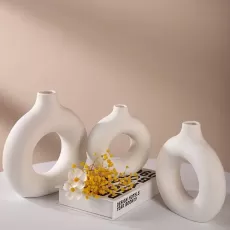 NORDIC VASE CIRCULAR HOLLOW CERAMIC DONUTS FLOWER POT HOME LIVING ROOM DECORATION ACCESSORIES INTERIOR OFFICE DESKTOP DECOR GIFT