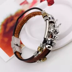 AIMYS MENS VINTAGE LEATHER WRIST BAND BROWN ROPE MULTILAYER TIBETAN SILVER MEN