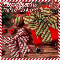CHRISTMAS RIBBON - RED AND GREEN CHRISTMAS RIBBON - GLITTER CHRISTMAS WRAP - CHRISTMAS GIFT WRAP RIBBON