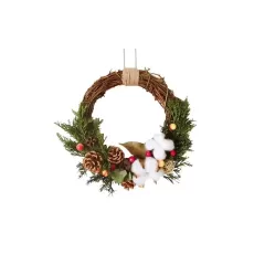 CHRISTMAS WREATH FRONT DOOR WALL HANGING RATTAN ARTIFICIAL FLOWERS RED BERRY VENUE LAYOUT