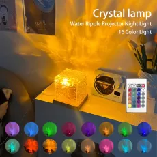 DYNAMIC ROTATING WATER RIPPLE PROJECTOR NIGHT LIGHT 3/16 COLORS FLAME CRYSTAL LAMP FOR LIVING ROOM STUDY BEDROOM ROTATING LIGHT