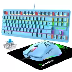 LEXONELEC RK-550 GAMING KEYBOARD AND MOUSE WITH MOUSEPAD, TKL KEYBOARD G-PRO MOUSE O MODEL ULTRA -LIGHT HONEYCOMB SHELL, MECHANICAL KEYBOARDS, MICE & INPUT DEVICES, RGB KEYBOARD GAME MICE - BABY BLUE