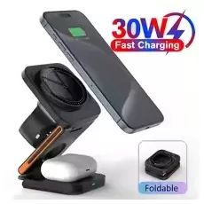 3 IN 1 FOLDABLE CHARGING STATION - WIRELESS CHARGING STATION - PORTABLE WIRELESS CHARGING STAND - CHARGING STATION FOR APPLE & ANDROID